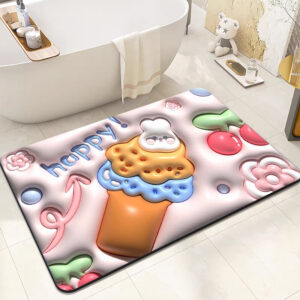 Tapete de Banheiro Efeito 3D Antiderrapante Super Absorvente Saída Chuveiro Box Super Absorvente 58x38cm - happy sorvete-b02