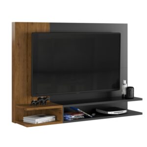 Painel Para Tv Smart 50 Polegadas Com Prateleira Nicho Quarto Sala MILÃO - MILÃO - PRETO / NATURE