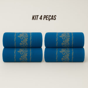 Kit4 Toalhas de Banho Banhão Gigante 100% Algodão – Super Macias, Alta Absorção e Qualidade Premium - KIt 4 Toalhas - Azul