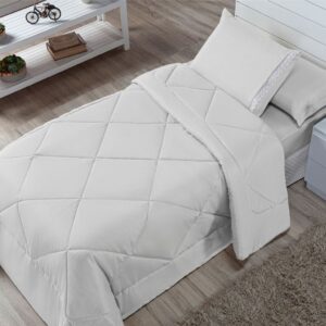 Kit Edredom Solteiro Infantil Aconchego com Lençol 04 Peças - BRANCO