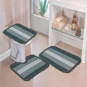 Tapete Para Banheiro Jogo 3 Peças Conjunto Tapetes Toalha Chão Piso Estampas Liso Barato Promoção - VERDE ESCURO LISO