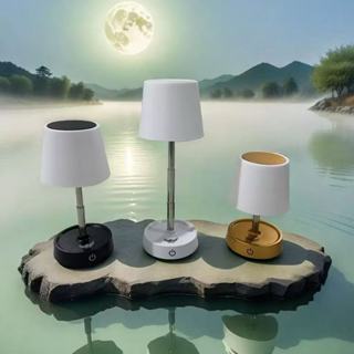 Abajur De Mesa Recarregável Retrátil Em Aço - Luminária Led USB Com Luz Branco Quente Ajustável Sem Fio Design Moderno