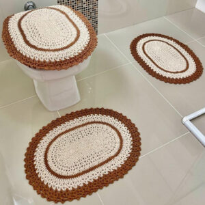 Jogo De Banheiro Em Crochê 3 Peças Vezinho Artesanal - Ferrugem