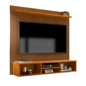 Painel Ripado TV Para Sala Com Nicho e Prateleira Espaçosa Organização Elegante Moderna e Resistente - 50" - Ripado/Nature