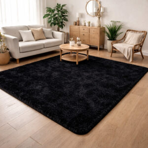 Tapete Grande Luxo Felpudo De Sala Decoração Casa Quarto Fofo Grande Várias Cores - PRETO 1,30mX2m