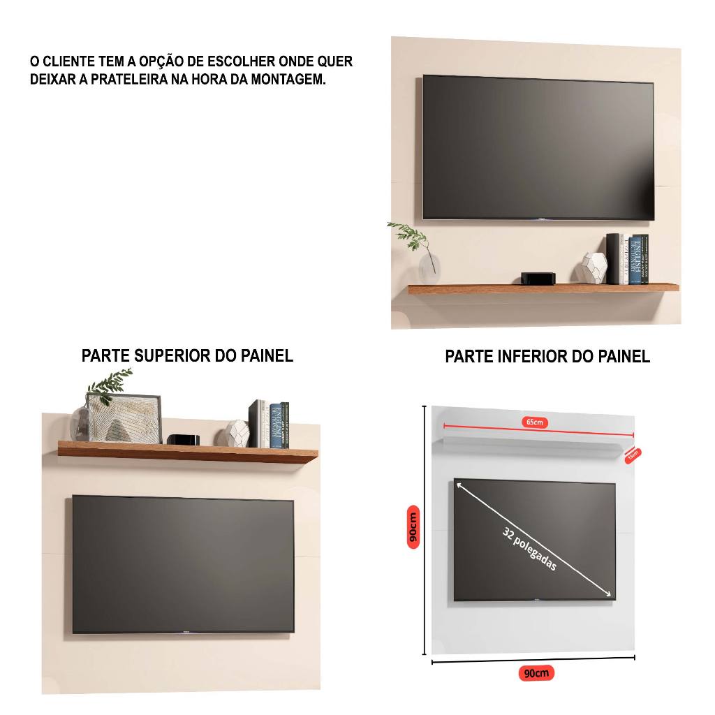 Painel Televisão Suspenso 32 Polegada Quarto Nicho Rack Retro