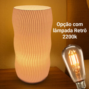 Abajur Luminária Wave Aesthetic Decoração Mesa Quarto LED Retrô Ambiente Confortável Moderno - Lâmpada Retrô 4w 2200k