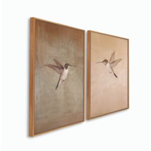 Kit2 QUADROS decorativo com MOLDURA CAIXA ALTA grande 41x61 cm Beija-Flor, Arte Minimalista Retrô para Decoração Rústica - Madeira Cerejeira 41x61X3.5 cm