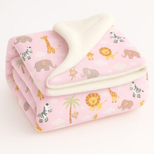 Cobertor Sherpa Dupla Face Bebê Felpuda Pelo Carneirinho Diversas Opções - Safari Rosa
