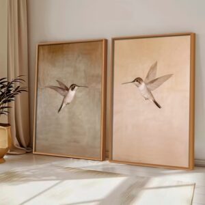 Kit2 QUADROS decorativo com MOLDURA CAIXA ALTA grande 41x61 cm Beija-Flor, Arte Minimalista Retrô para Decoração Rústica