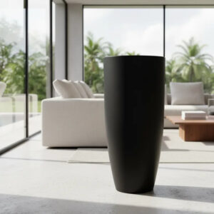 Vaso Luxo Planta Sala Coluna Ibiza Cone G Decorativo Liso - PRETO