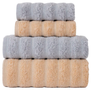 Kit 4 Peças Toalha Requinte | Fio Penteado 100% Algodão | Wiegand - Ivory e Cinza Neve