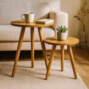 Conjunto de Mesinhas Canto E Apoio Pe Palito Madeira Tripe Porta Quadros E Objetos MDF Branco