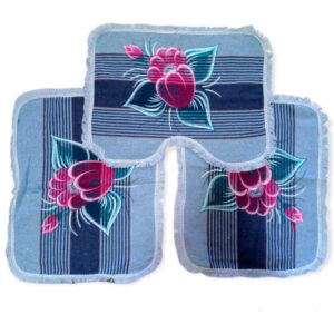 Tapete Para Banheiro Jogo 3 Peças Conjunto Tapetes Toalha Chão Piso Estampas Liso Barato Promoção - AZUL ESTAMPADO