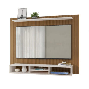 Painel para TV até 60 Polegadas Ripado Para Sala Com Nicho e Prateleira Espaçosa Organização Moderna - 60" | Ripado - Off White