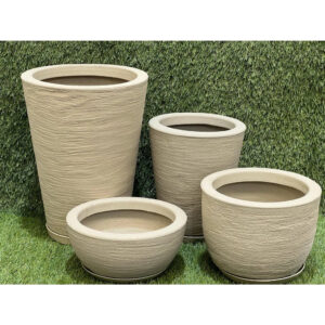 Kit 4 Vasos Polietileno Coluna Redonda N1, N2+ Bojo N1+Bacia N1 Texturizados Para Planta, Flor, Jardim - Bege