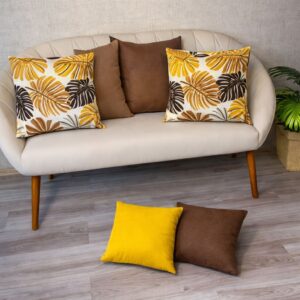 KIT c 6 ALMOFADAS DECORATIVAS CHEIAS 45X45cm ENCHIMENTO DE ESPUMA SOFT - MIX_COSTELA14cTABACO&MOSTARDA