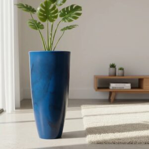 Vaso Luxo Planta Sala Coluna Ibiza Cone G Decorativo Liso - AZUL