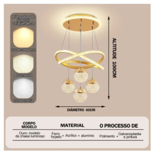 3 Cores em 1 luz Lustre Para Sala Lustre Pendente Cozinha Luminária de Teto Led Nordic Moderno Decoração Para Sala. - C24-Ouro【110V-220V】