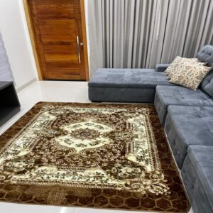 Tapete Belga Luxo 2,40 x 2,00 Estampa Moderna p/ Decoração Sala Escritório Grande - Caramelo Indiano Aveludado