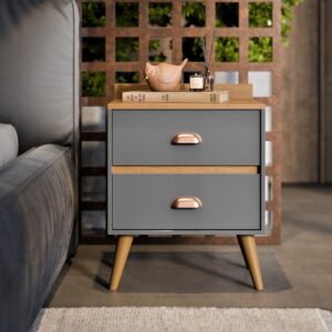 mesa de cabeceira retrô decor com 2 gavetas