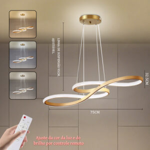 Lustre Moderno De Controle Remoto 110V-220V Dourado 75cm 3 Cores Pendentes Vários Modelos Para Sala De Estar - A/Ouro/Telecontrole/110V-220V