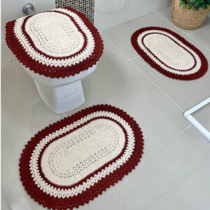 Jogo De Banheiro Em Crochê 3 Peças Vezinho Artesanal - Tijolo