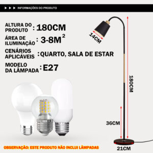 Luminária De Sala e Quarto 180CM Para Leitura Iluminação Ambiente Abajur De Chão Casa e Escritório~