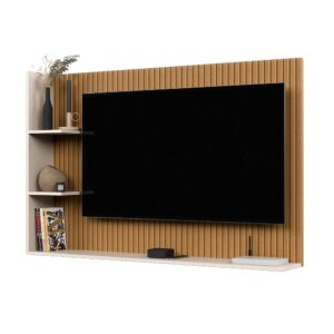 Painel Para TV 50 Polegadas Smart Para Sala Quarto Nicho Com Prateleira Berlim - BERLIM - RIPADO / OFF WHITE