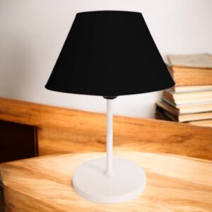 Abajur Luminária de Mesa Cúpula injetada Aramado Decoração Bancada Escritório Quarto Moderno - BRANCO/PRETO