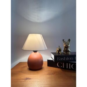 Abajur Cerâmica Porcelana Bivolt com Cúpula Decoração Moderna Sala Quarto Escritório - Terracota
