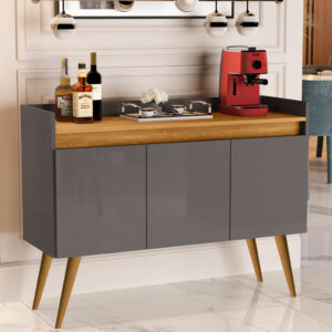 Aparador Buffet Retrô Pés Palito Em Madeira Maciça Esplanada Cantinho Do Café Recepção 2,3,4 Portas - Luxo 3 Cinza Com Madeirado