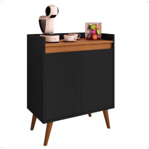 Aparador Buffet Retrô Pés Palito Em Madeira Maciça Esplanada Cantinho Do Café Recepção 2,3,4 Portas - Lívia 2 Preto Com Freijó