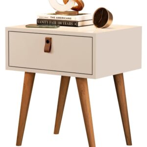 Kit 2 Mesa De Cabeceira Retrô Puxador Couro Pes Madeira