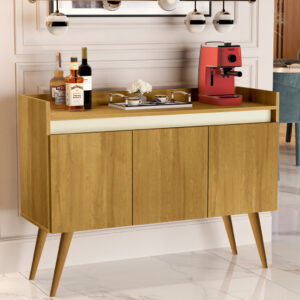 Aparador Buffet Retrô Pés Palito Em Madeira Maciça Esplanada Cantinho Do Café Recepção 2,3,4 Portas - Luxo 3 Madeirado Com Off White