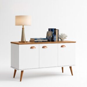 QUEIMA DE ESTOQUE - Buffet Balcão com 3 Portas e 1 Prateleira Multiuso - p/ Sala Estar ou Escritório - 3 PORTAS BRANCO