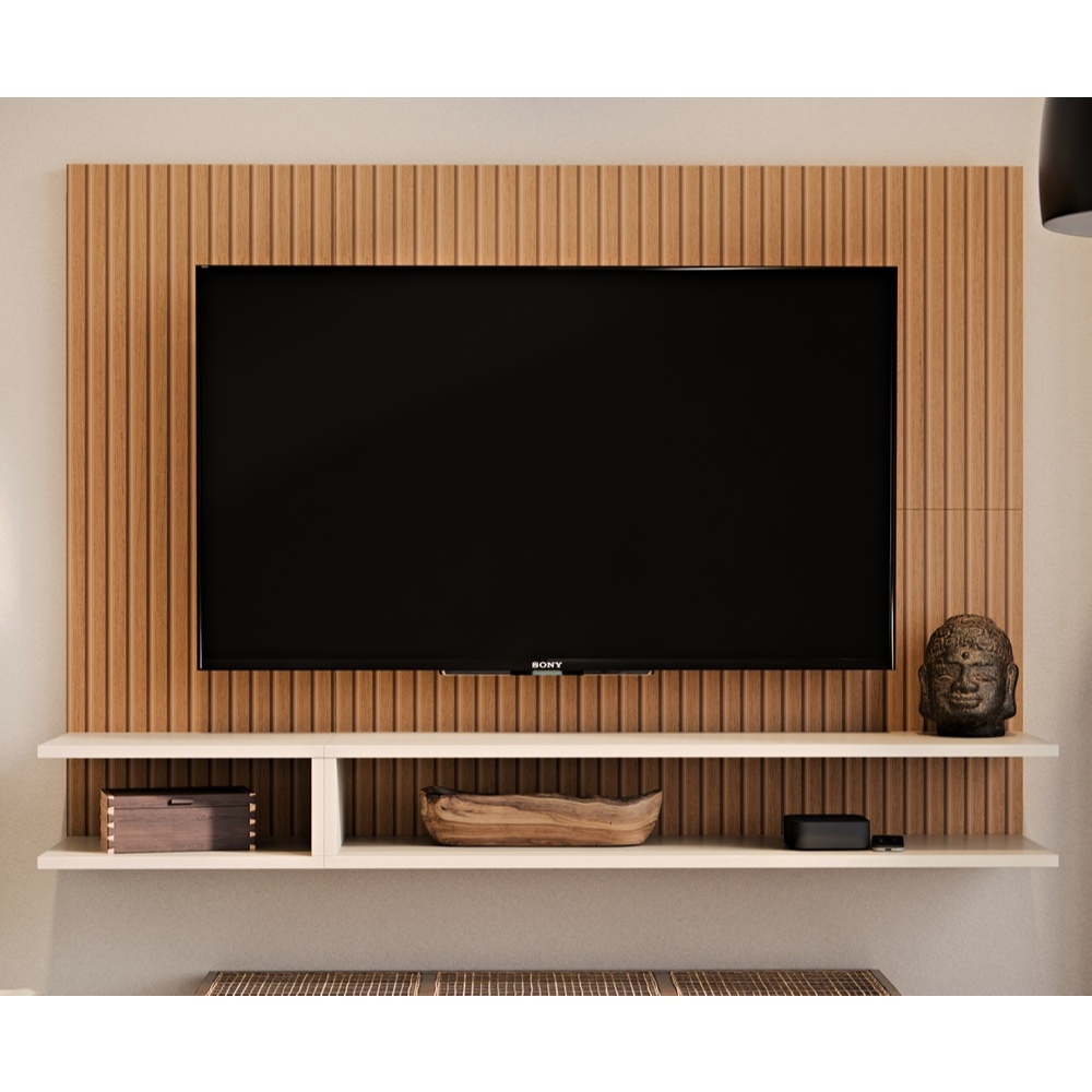 Painel Para Tv Smart 50 Polegadas Com Prateleira Nicho Quarto Sala MILÃO
