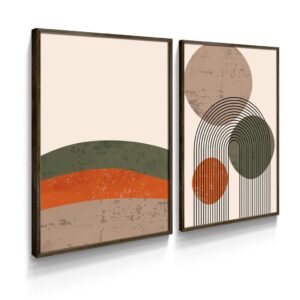 Quadro Decorativo Minimalista Boho Terracota Tons Quentes Para Sala de Jantar Estar Com Moldura - Ébano / 30x42