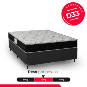 Cama Box Casal + Colchão D33 One Face - Couro Preto