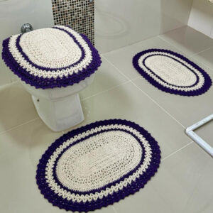 Jogo De Banheiro Em Crochê 3 Peças Vezinho Artesanal - Roxo