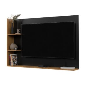 Painel Para TV 50 Polegadas Smart Para Sala Quarto Nicho Com Prateleira Berlim - BERLIM - PRETO / FREIJO