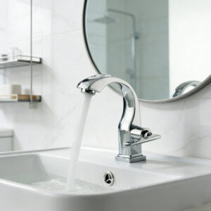 Torneira de banheiro em aço inoxidável 304, 100% metal brilhante, adequada para lavatório, saída de água fria