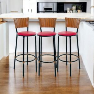 KIT 3 BANQUETAS BANCO ALTO DE COZINHA AREA GOURMET MOVEIS DE JUNCO - 3.bq.alta.imbuia/vermelho