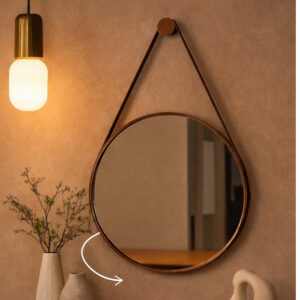 Espelho Adnet Com Alça Couro Redondo Decorativo Várias Tamanhos + Suporte