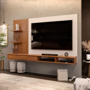 Painel para TV até 60 Polegadas Ripado com Nichos Dj Móveis Bento Freijó Off White