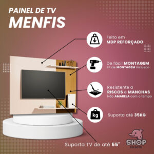 Painel Para Tv 50 Polegadas Estante Rack Flutuante Sala Quarto Painel Suspenso Ripado Nichos Nature