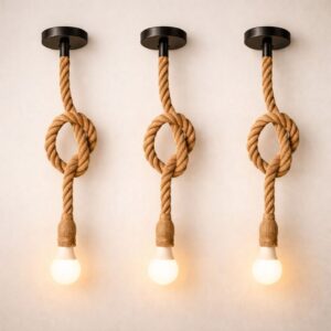 Kit 3 Pendente Corda Sisal 1 Metro 110v 220v Com 3 Lâmpadas Bulbo Led 9w 3000k Branco Quente Bivolt