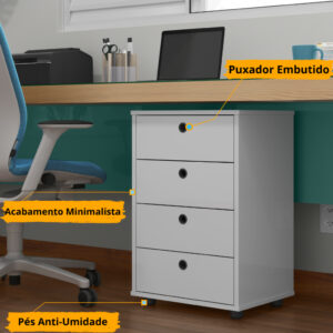 Gaveteiro Mesa De Cabeceira Armarinho Multiuso Quarto ou Escritório 4 Gavetas Pés Anti umidade