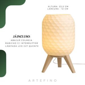 Abajur Luminária de Mesa Colmeia LED - Luz Quente para Quarto e Cabeceira 110V