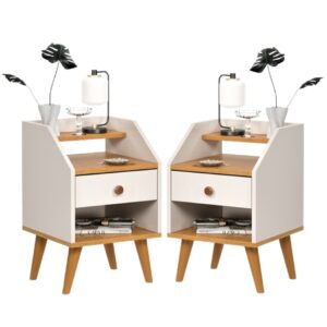 Kit 2 Mesa de Cabeceira para Quarto Charme Retrô Várias Cores Apoio de Cama Mesinha - KIT DAKOTA - OFF WHITE/FREIJÓ